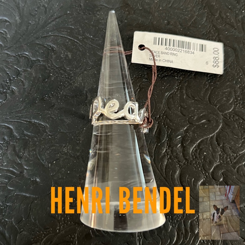 NWT Henri Bendel Luxe silver tone PEACE ring size 5 1/2
